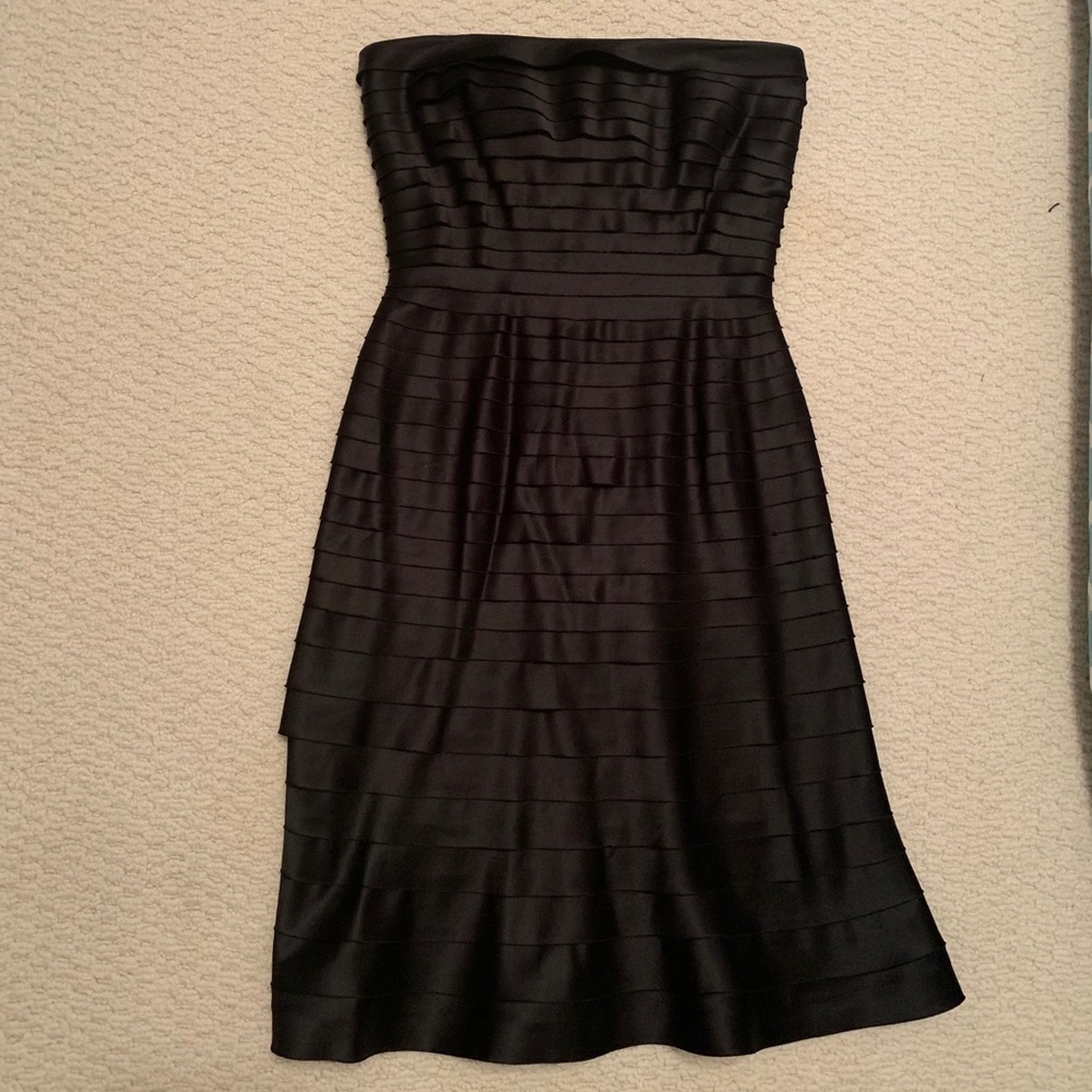 Tadashi Shoji strapless black ruffle dress